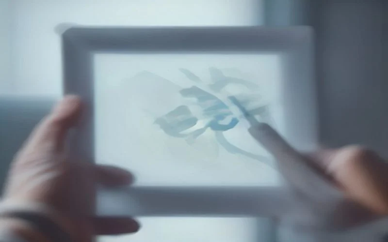 يدان تمسكان لوحاً شفافاً وترفعانه نحو الضوء